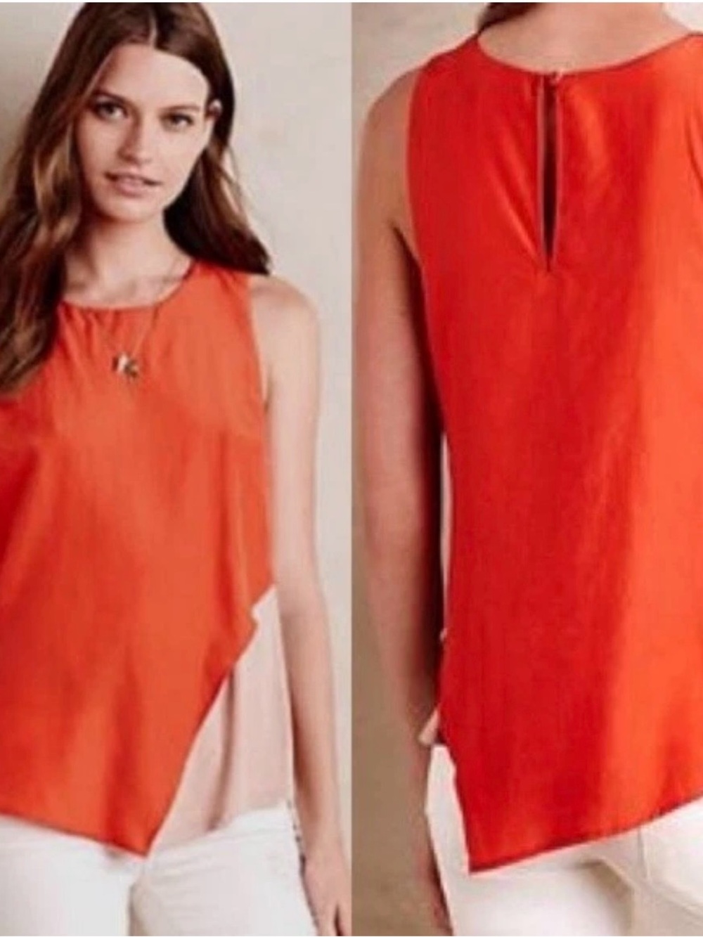 Anthropologie Bordeaux Women’s -SZ L- Orange Colorblock Asymmetrical Top